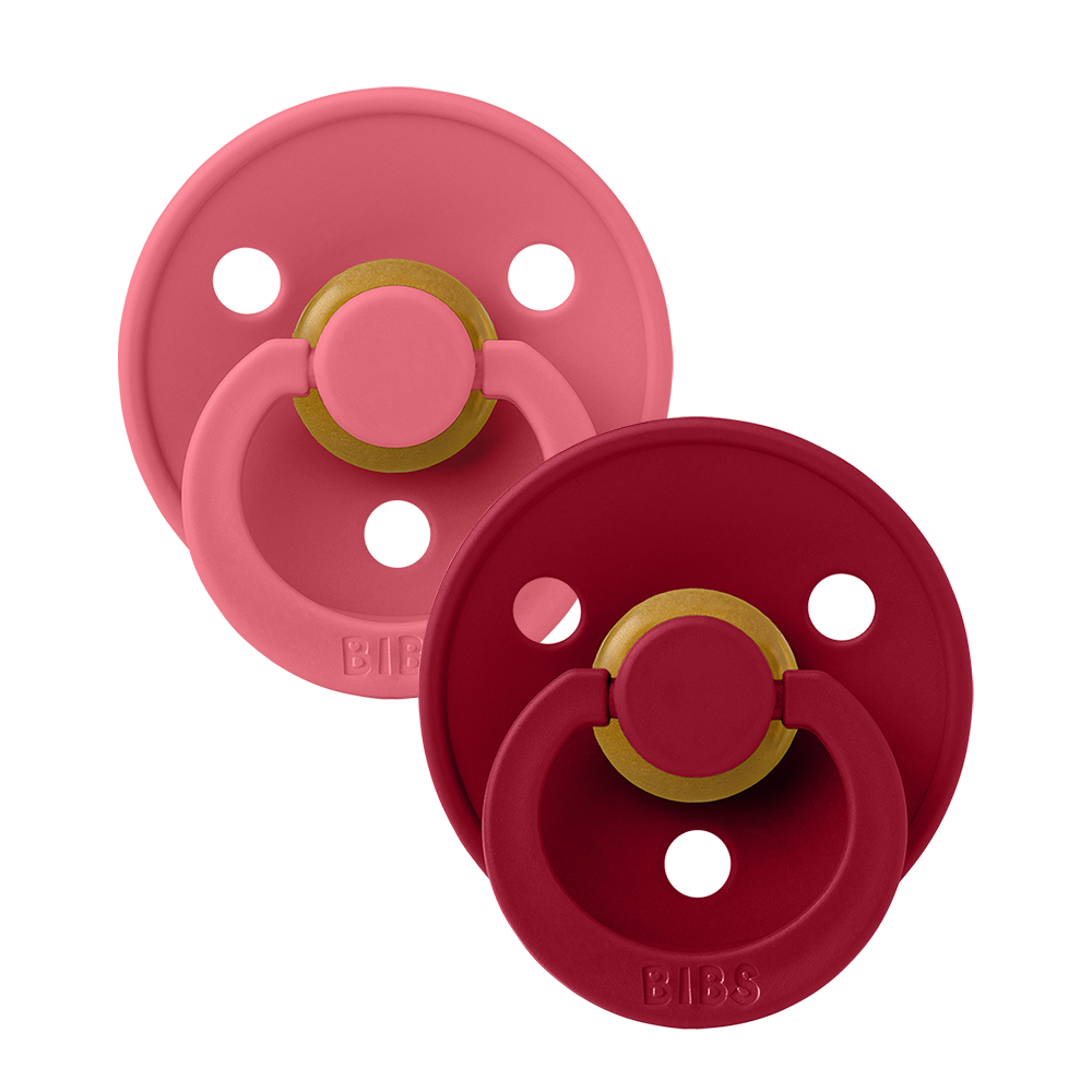 Colour Pacifiers 2 Pack - Coral/Ruby