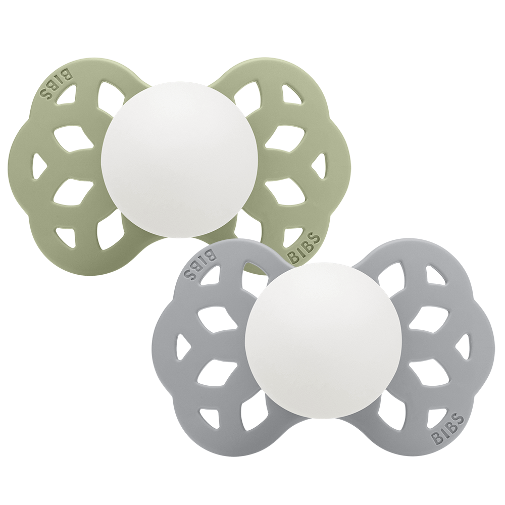 BIBS Infinity GLOW Pacifiers Sage/Cloud coloured Bibsworld store US