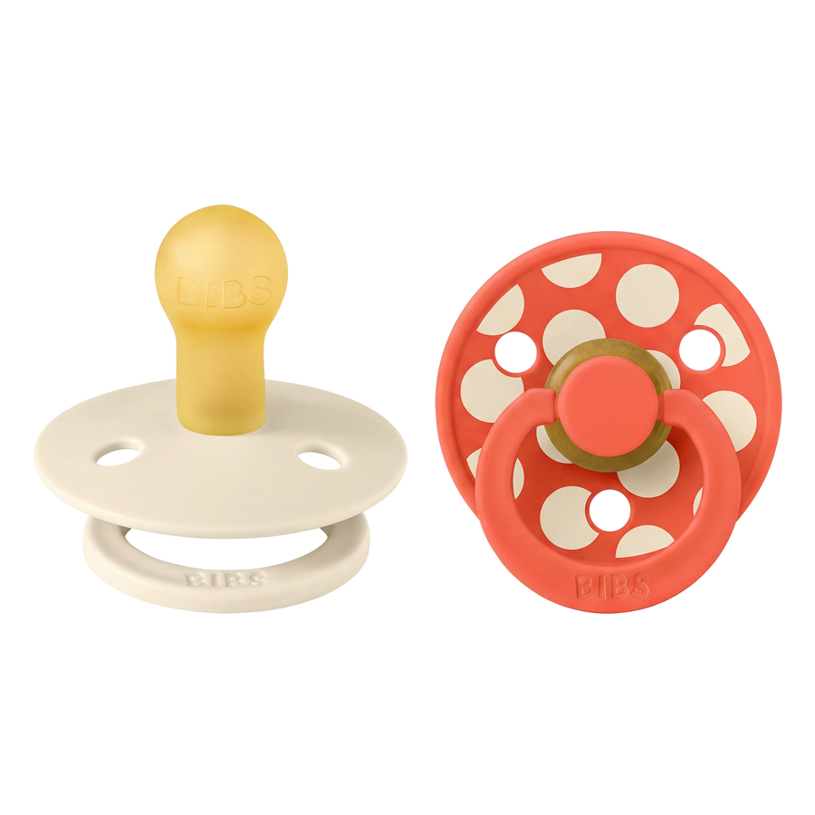 STUDIO Colour Pacifiers 2 Pack Polka - Ivory/Tango