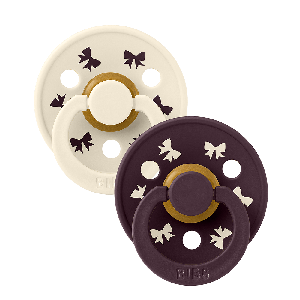 Colour Pacifiers Holiday Bow 2 Pack - Ivory/Plum