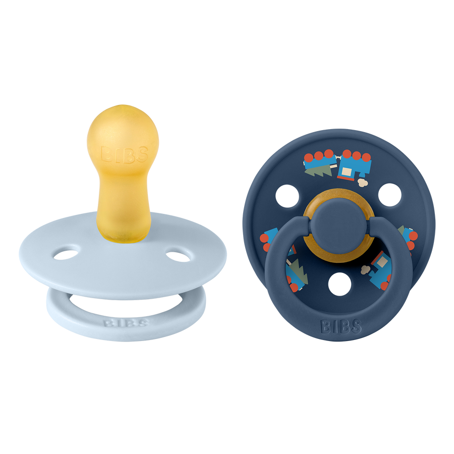 Colour Holiday Train Pacifiers 2 Pack - Baby Blue/Steel Blue