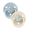 Baby pacifiers in ivory and baby blue with flower print