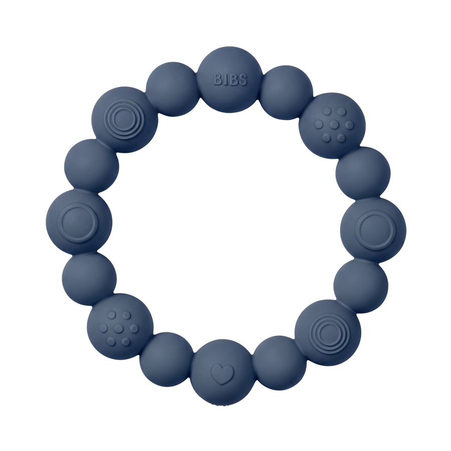Beaded Teething Ring - Steel Blue