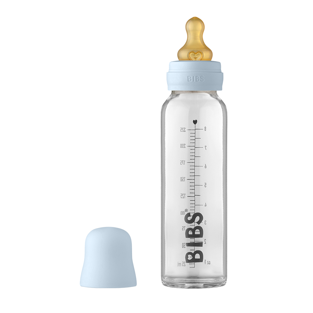 Baby Glass Bottle Complete Set 225ml - Baby Blue