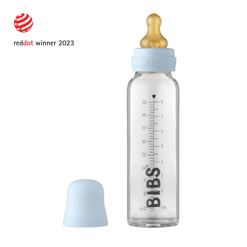 Baby Glass Bottle Complete Set 225ml - Baby Blue