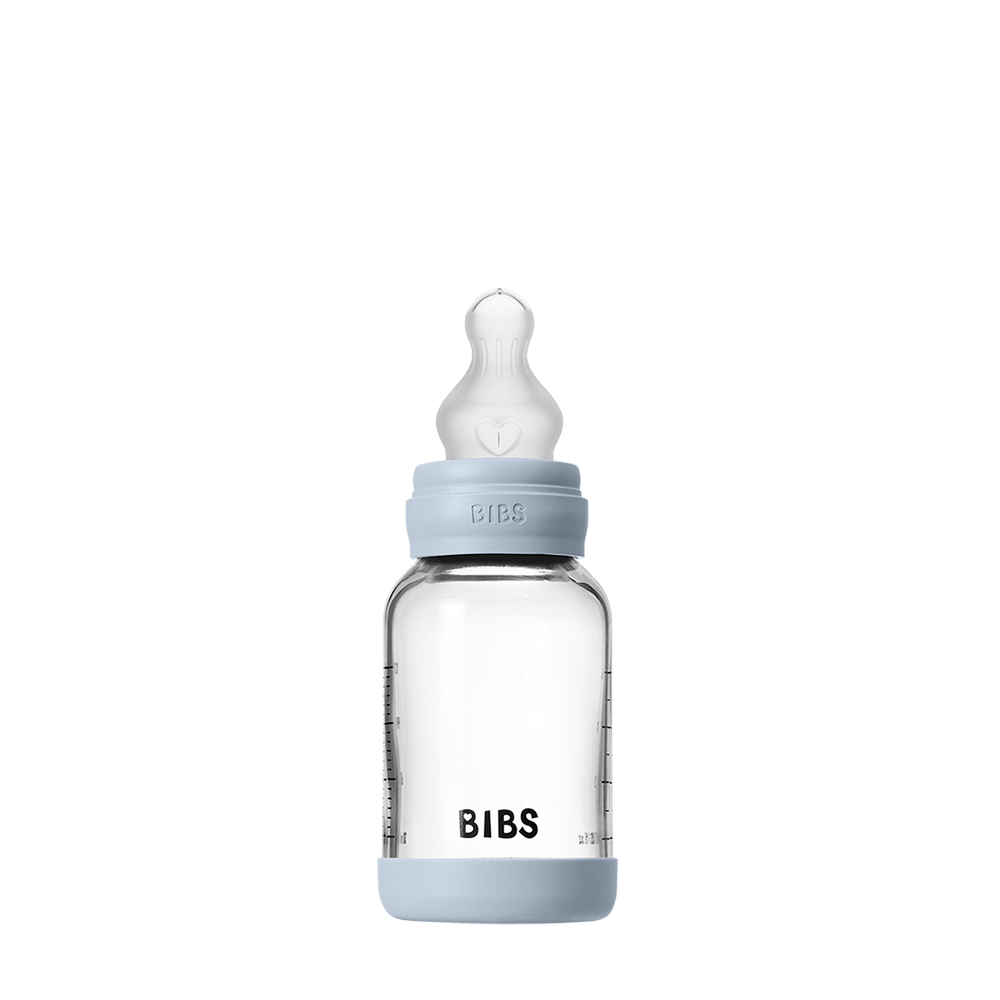 Baby Glass Bottle Set 4oz Silicone - Baby Blue