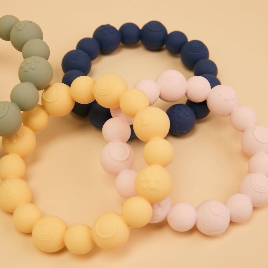 Beaded Teething Ring - Steel Blue