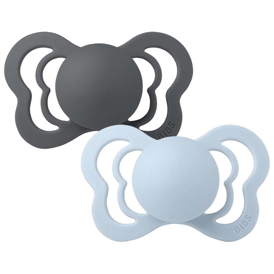 Couture Pacifiers 2 Pack - Iron/Baby Blue