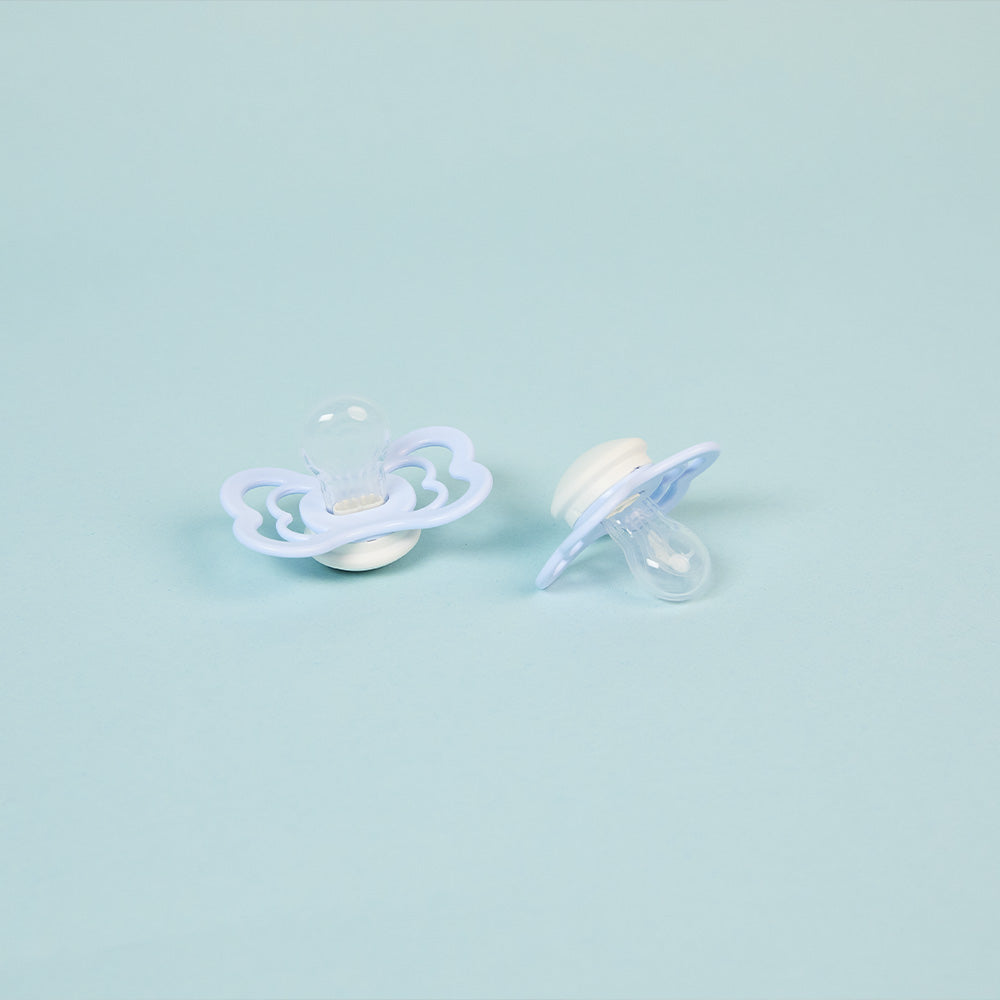 Supreme GLOW Pacifiers 2 Pack - Iron/Baby Blue