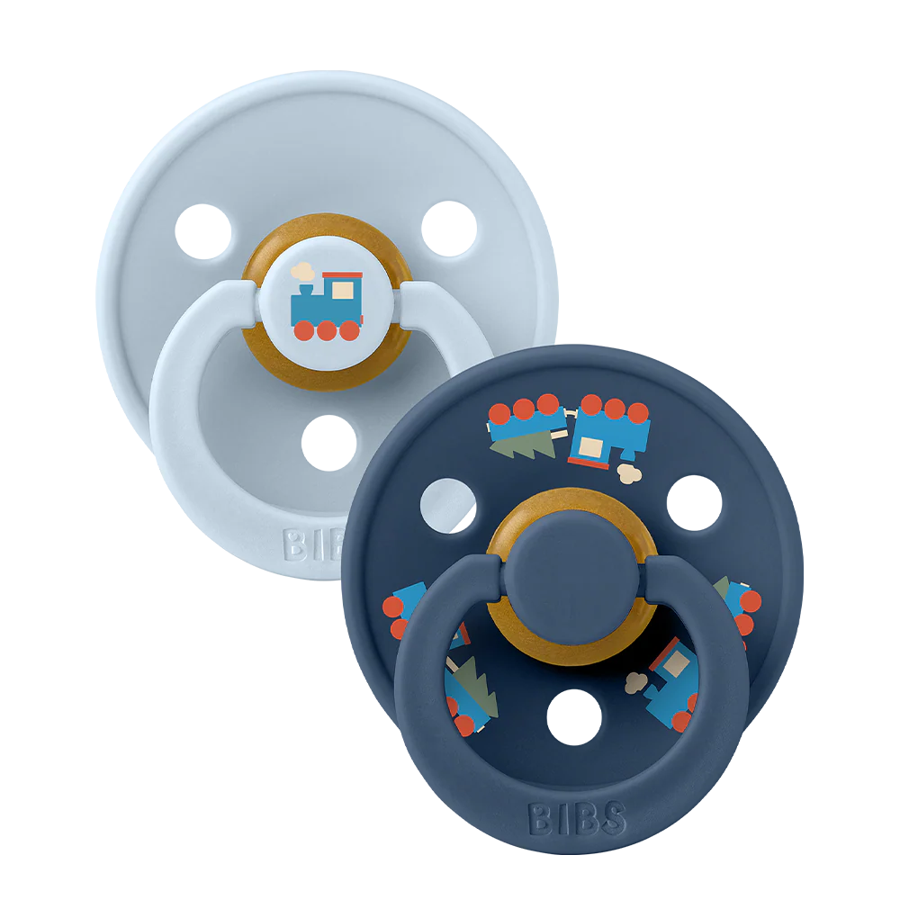 Colour Holiday Train Pacifiers 2 Pack - Baby Blue/Steel Blue